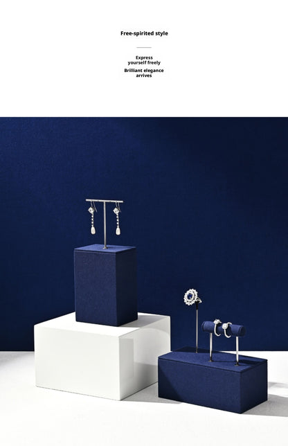 Navy Blue Velvet Jewelry Display Set with Metal Stands for Vendors