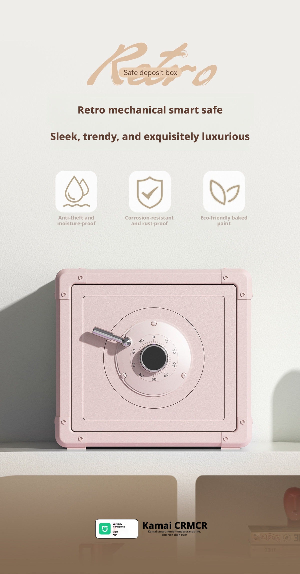 Retro Modern Jewelry Safe, A10-Grade Steel Security Box, Mechanical Dial Lock