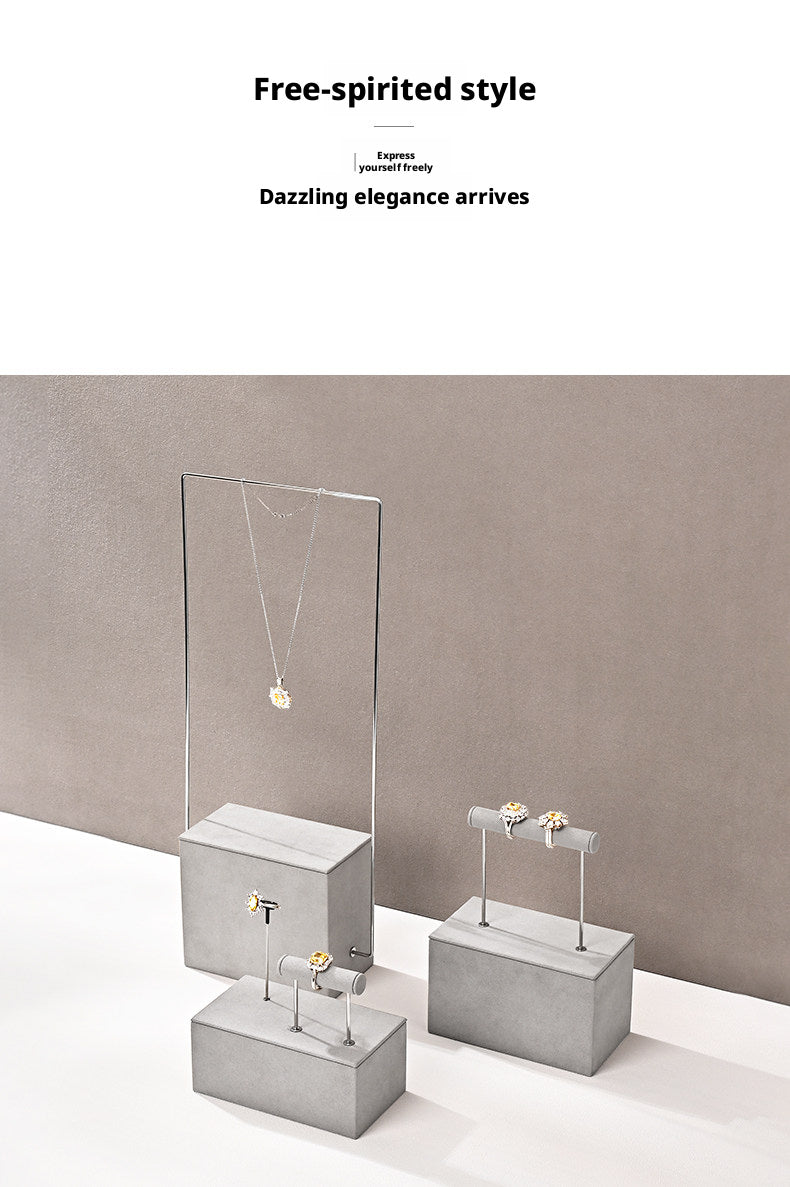 Gray Suede Jewelry Display Stand Set with Metal Arms for Vendors