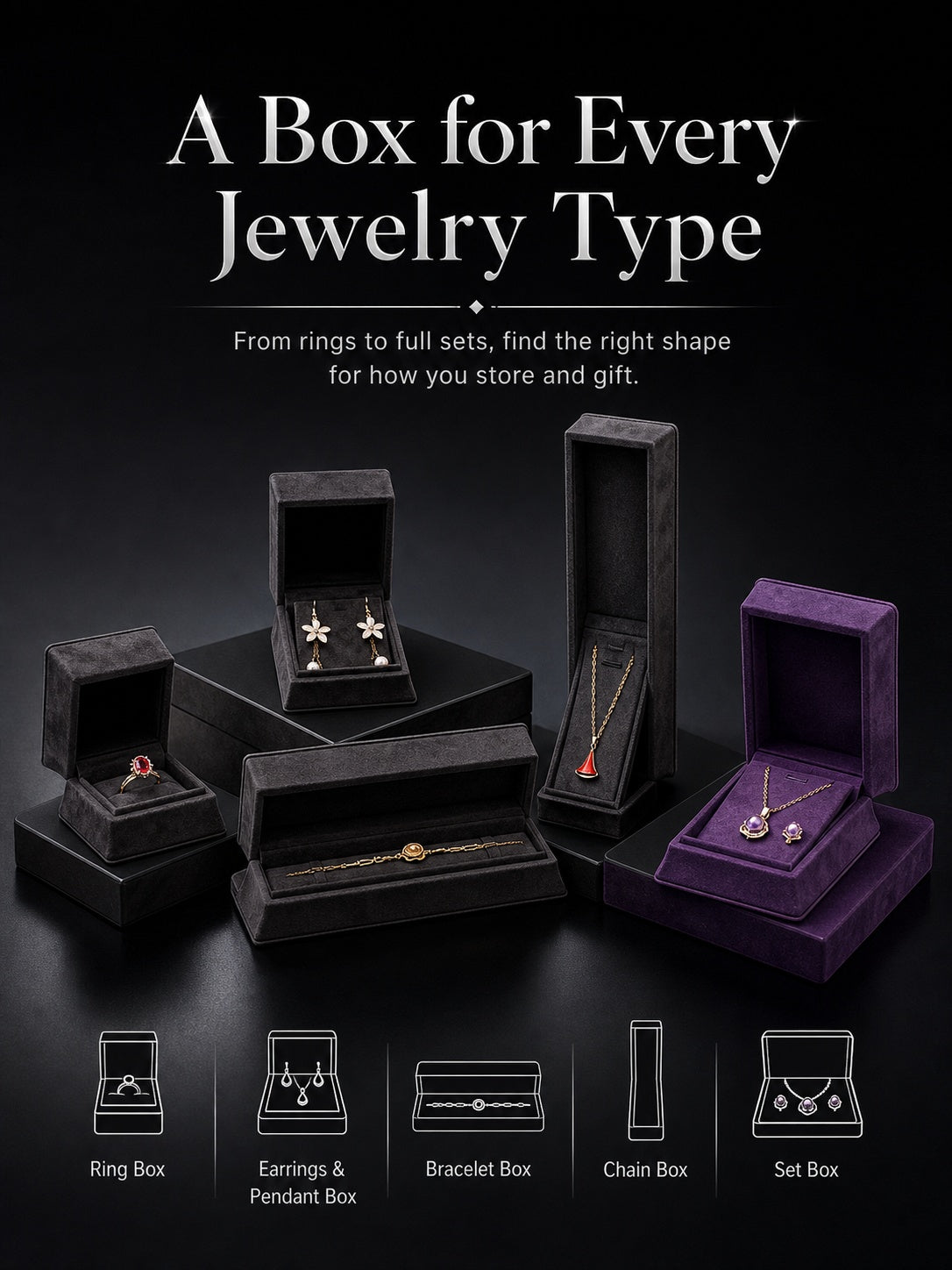 5PCS Velvet Jewelry Box, Suede Gift Packaging Case for Rings Earrings Necklaces