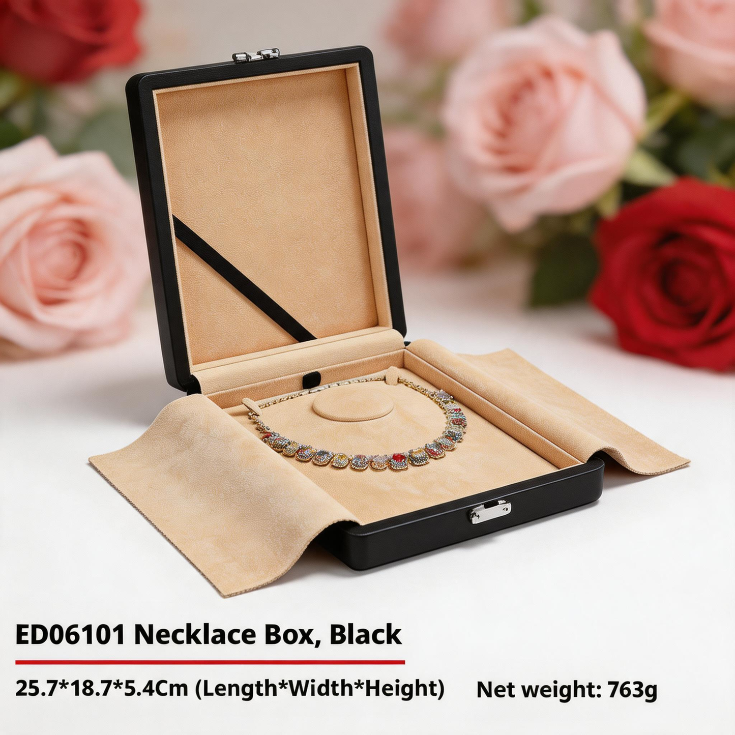 Wooden Double Door Jewelry Box, Large Capacity Storage Organizer for Earrings Bracelets