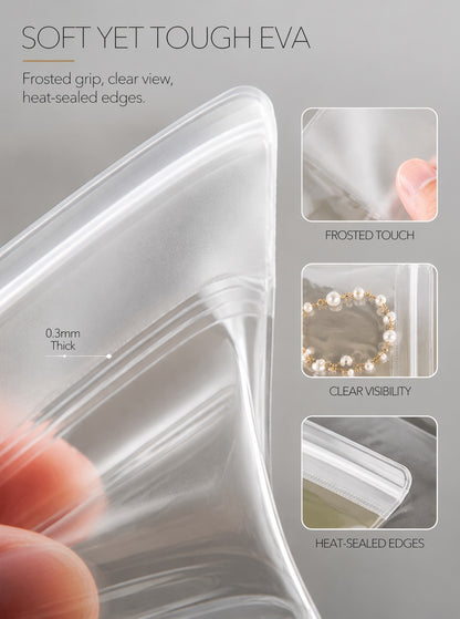 100pcs Clear Frosted EVA Jewelry Pouches, Anti-Tarnish Zipper Bags for Necklaces Rings, Wholesale Storage Pack