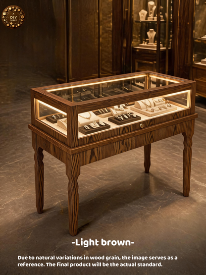Solid Wood Jewelry Showcase – Vintage Style Display Cabinet with LED Lighting