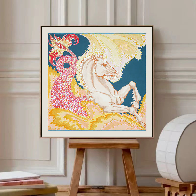 Love horse silk scarf decoration painting Shi high-end light luxury porch square horse hanging painting restaurant living room bedroom room landing