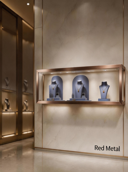 Luxury Wall Mounted Jewelry Display Cabinet, Stainless Steel Frame, Tempered Glass Showcase, Lockable Organizer