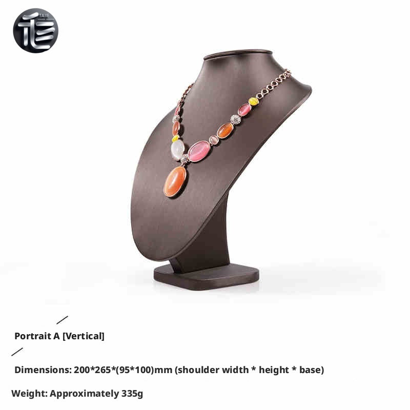 Brown Faux Leather Jewelry Display Set with Necklace Stand for Vendors