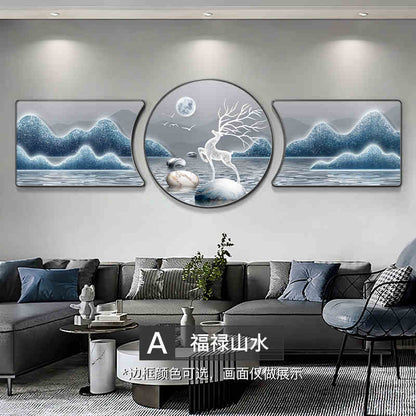 Modern light luxury landscape painting Fu Lu living room decoration painting simple atmosphere sofa background wall hanging painting triplet wall painting