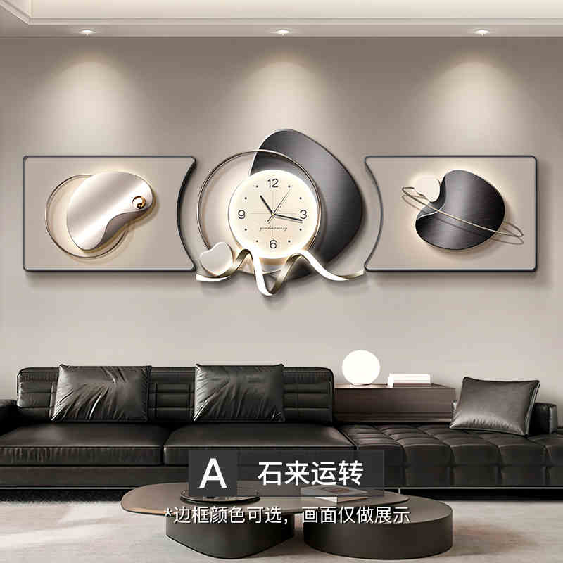 Time to run the living room clock wall hanging decorative painting sofa background wall hanging painting 2025 new light luxury high sense painting