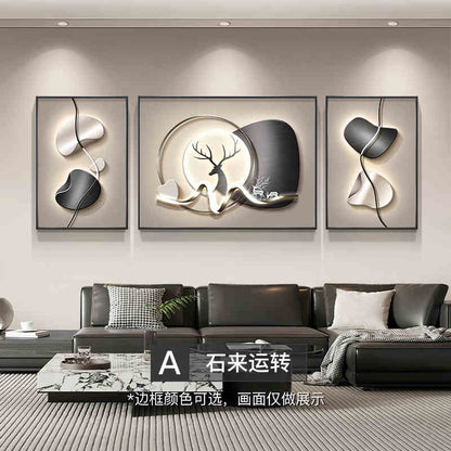 Light luxury stone to run the living room decorative painting elk atmospheric sofa background wall hanging painting advanced sense of triple murals