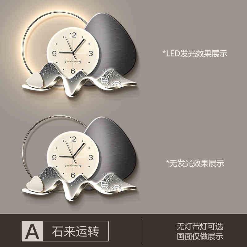 Stone to run the restaurant decorative painting wall clock modern light luxury living room clock hanging painting advanced sense wall lamp