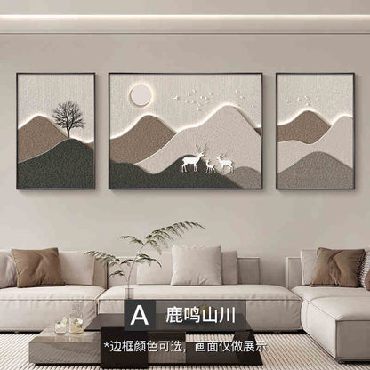 Backed by the mountain living room decorative painting modern simple sofa background wall hanging painting advanced sense atmosphere triplet wall painting