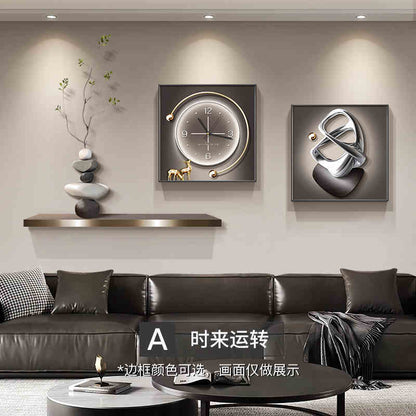 Light luxury stone to run the living room decorative painting wall clock 2025 new clock advanced sense sofa background wall hanging painting
