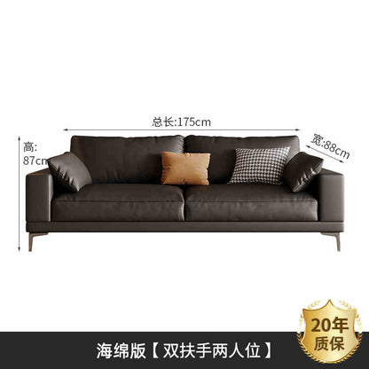 Modern simple small apartment cat-scratch proof leather sofa three people straight row living room Italian minimalist down black sofa