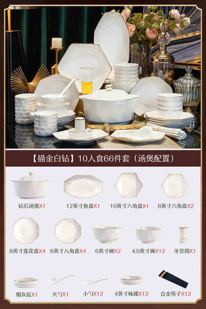 Dish set household light luxury Chinese ceramic tableware set Jingdezhen relocation bowl dish chopsticks combination