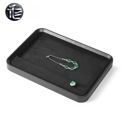 Black Leather Jewelry Tray with Velvet Lining for Rings and Necklaces