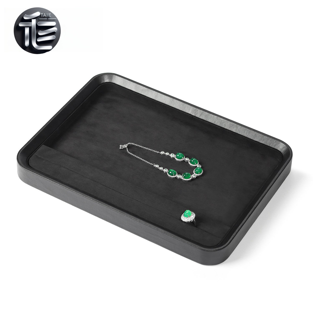 Black Leather Jewelry Tray with Velvet Lining for Rings and Necklaces