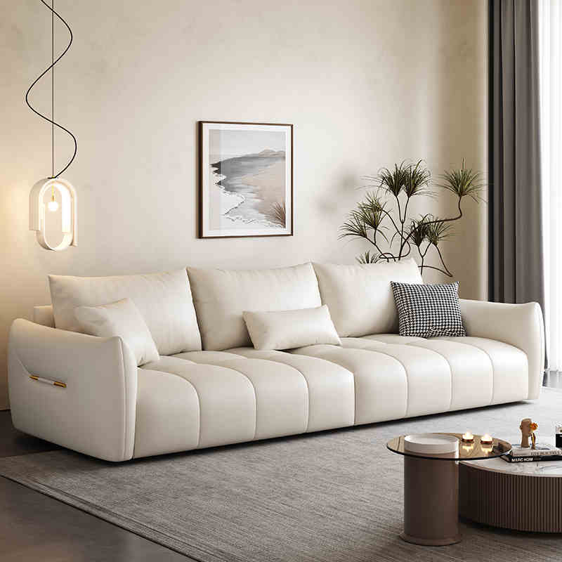 Italian light luxury waterproof cow skin baby velvet fabric art living room corner simple three or four people straight row combination sofa