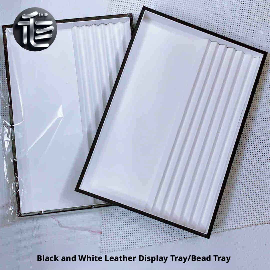 PU Leather Pearl Beading Tray, Grooved Sorting Board, White Interior Display Showcase