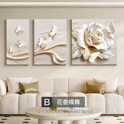 Flower cream style three-dimensional relief living room decoration painting simple high-level sense sofa background wall hanging painting triplet mural