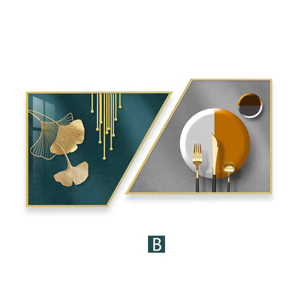 Dining room decoration painting gingko leaf golden dining room hanging painting double auspicious sofa after the living room fashion trend mural