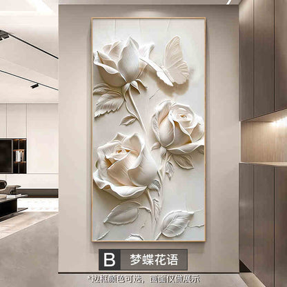 Cream style flower porch decorative painting three-dimensional floating style mural high-end aisle end hanging painting