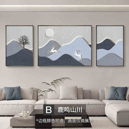 Backed by the mountain living room decorative painting modern simple sofa background wall hanging painting advanced sense atmosphere triplet wall painting