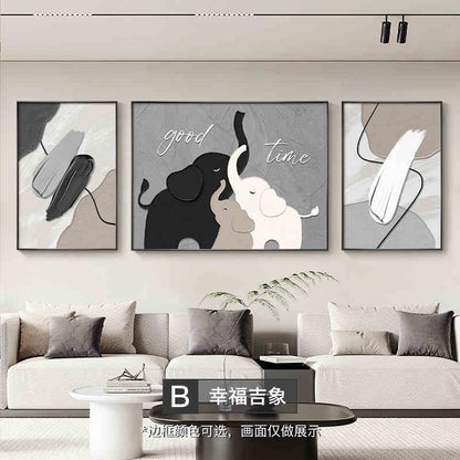 Elephant modern simple living room decorative painting advanced sense sofa background wall hanging painting abstract black and white triptych wall painting