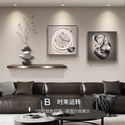 Light luxury stone to run the living room decorative painting wall clock 2025 new clock advanced sense sofa background wall hanging painting
