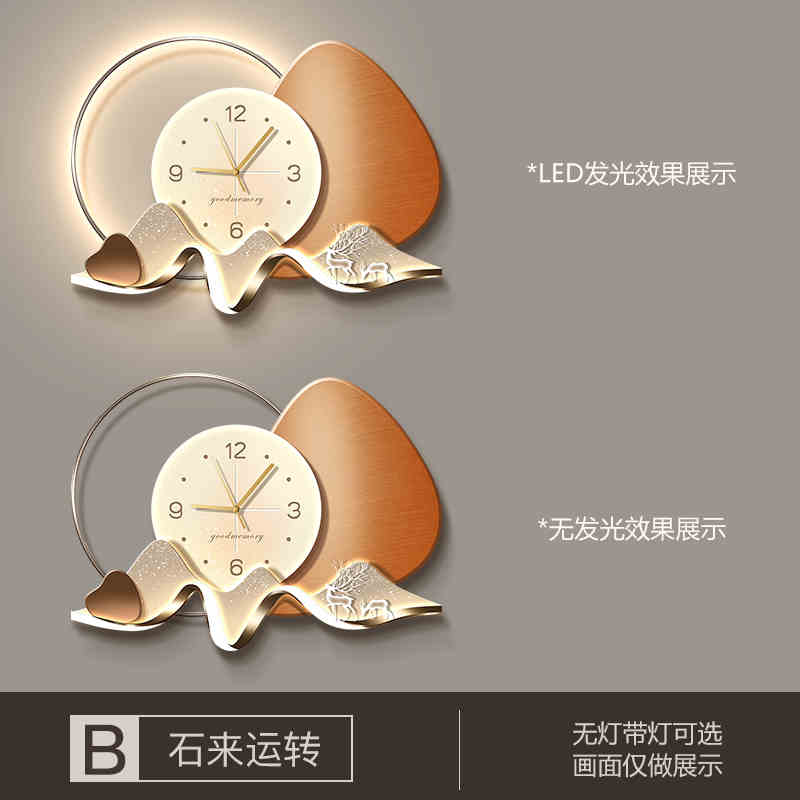 Stone to run the restaurant decorative painting wall clock modern light luxury living room clock hanging painting advanced sense wall lamp
