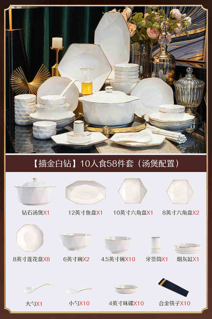 Dish set household light luxury Chinese ceramic tableware set Jingdezhen relocation bowl dish chopsticks combination
