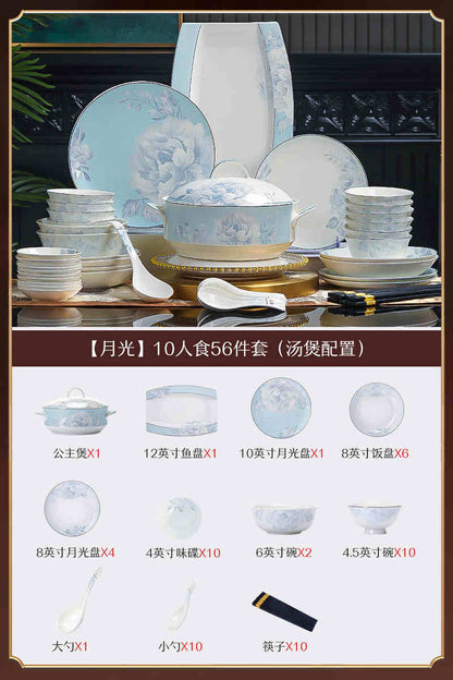 6 dish set household light luxury Chinese ceramic tableware set Jingdezhen relocation bowl dish chopsticks combination