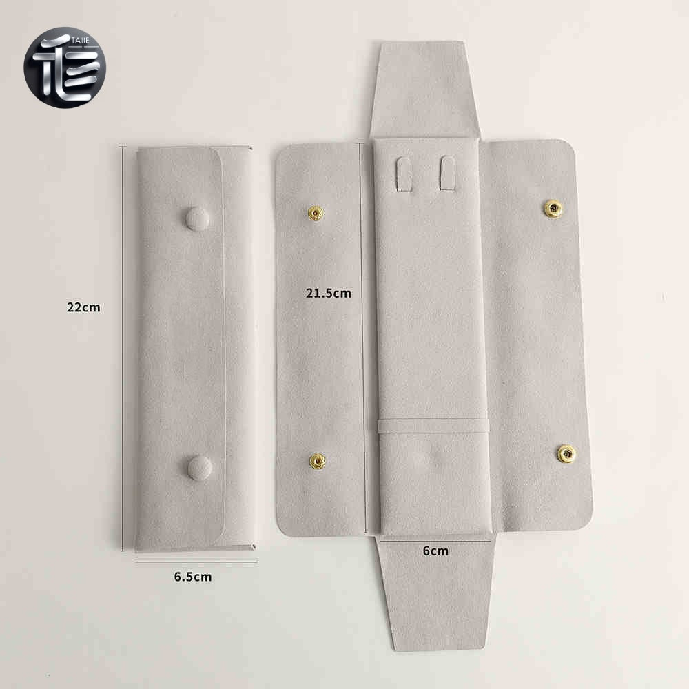 5PCS Soft Suede Jewelry Pouch, Travel Necklace Storage Bag, Gold Snap Closure