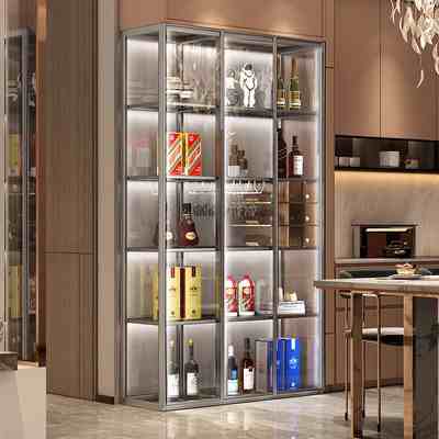 Light luxury wine cabinet living room wall shelf aluminum alloy tempered glass door partition high-grade hand-done tea display cabinet