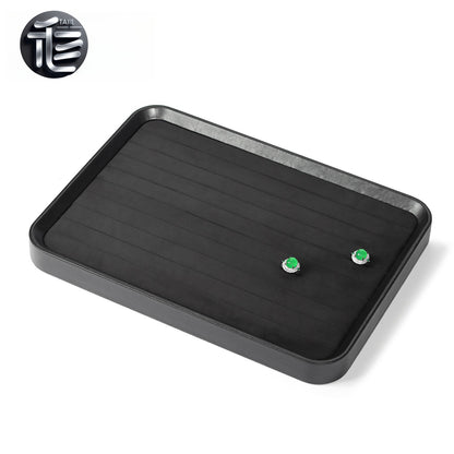 Black Leather Jewelry Tray with Velvet Lining for Rings and Necklaces