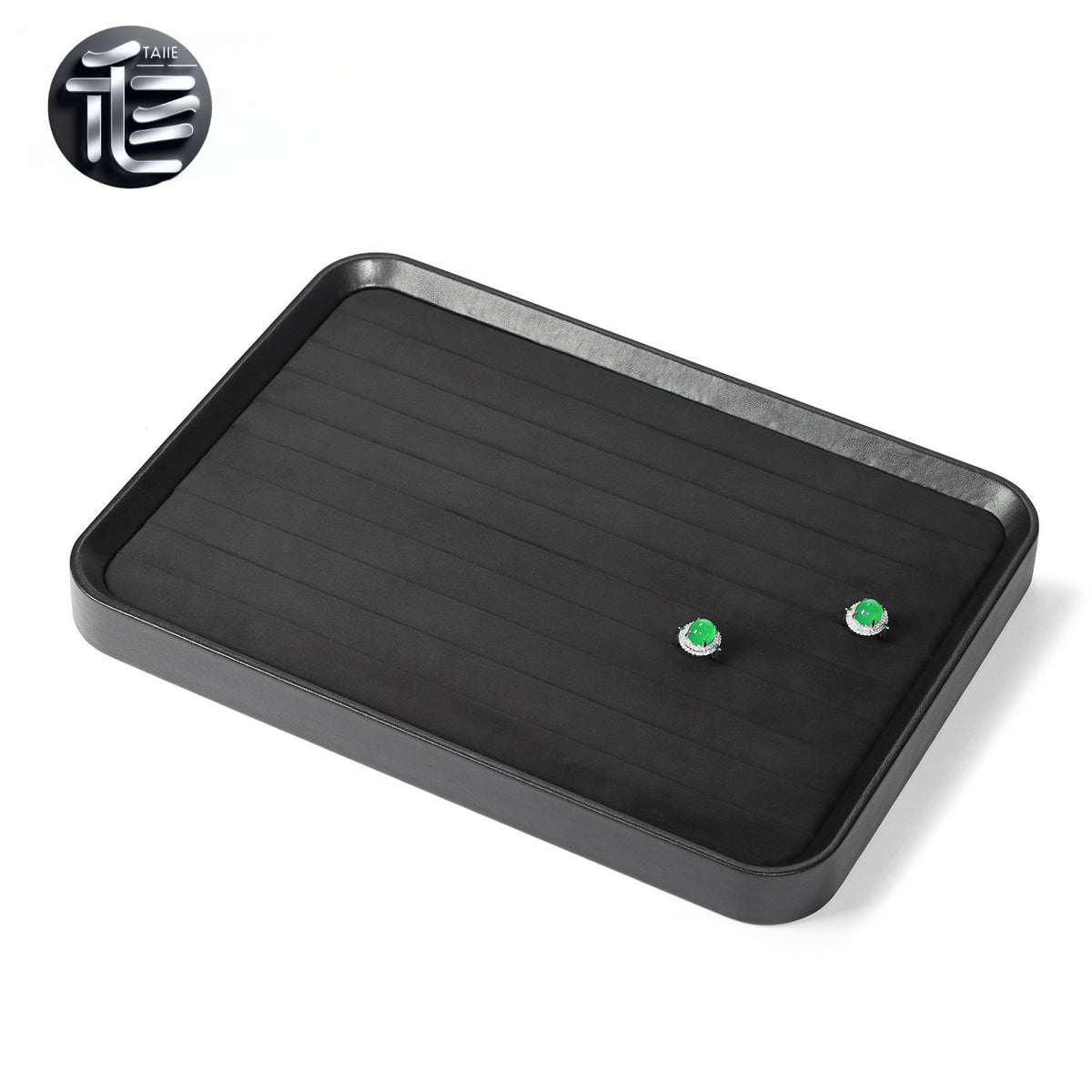 Black Leather Jewelry Tray with Velvet Lining for Rings and Necklaces