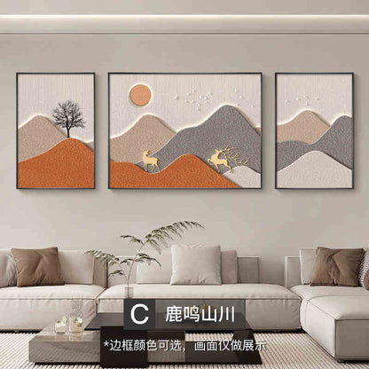 Backed by the mountain living room decorative painting modern simple sofa background wall hanging painting advanced sense atmosphere triplet wall painting