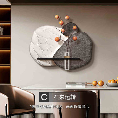 Stone to run the restaurant hanging painting hydroponic green plant dining table background wall decorative painting simple high sense wall painting