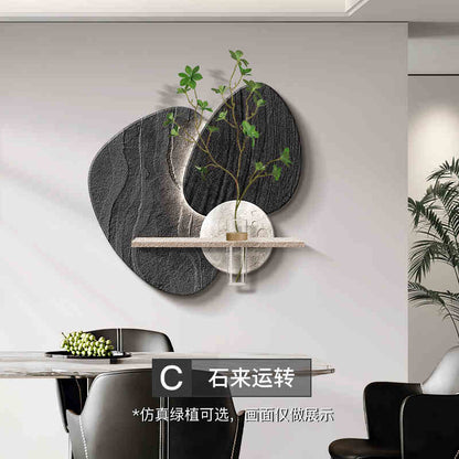 Stone to run the restaurant decorative painting black and white high sense TV sofa background wall hanging painting hydroponic green plant wall painting