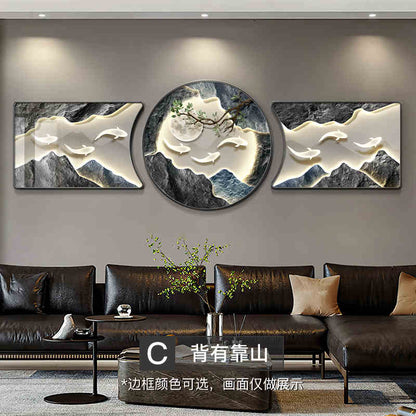 The living room decorative painting nine fish gather wealth map mural backed by the mountain high-grade atmosphere sofa background wall hanging painting triptych