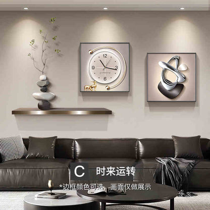 Light luxury stone to run the living room decorative painting wall clock 2025 new clock advanced sense sofa background wall hanging painting