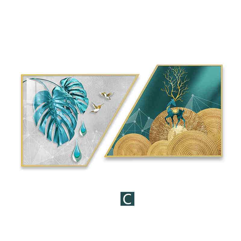 Dining room decoration painting gingko leaf golden dining room hanging painting double auspicious sofa after the living room fashion trend mural