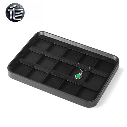 Black Leather Jewelry Tray with Velvet Lining for Rings and Necklaces
