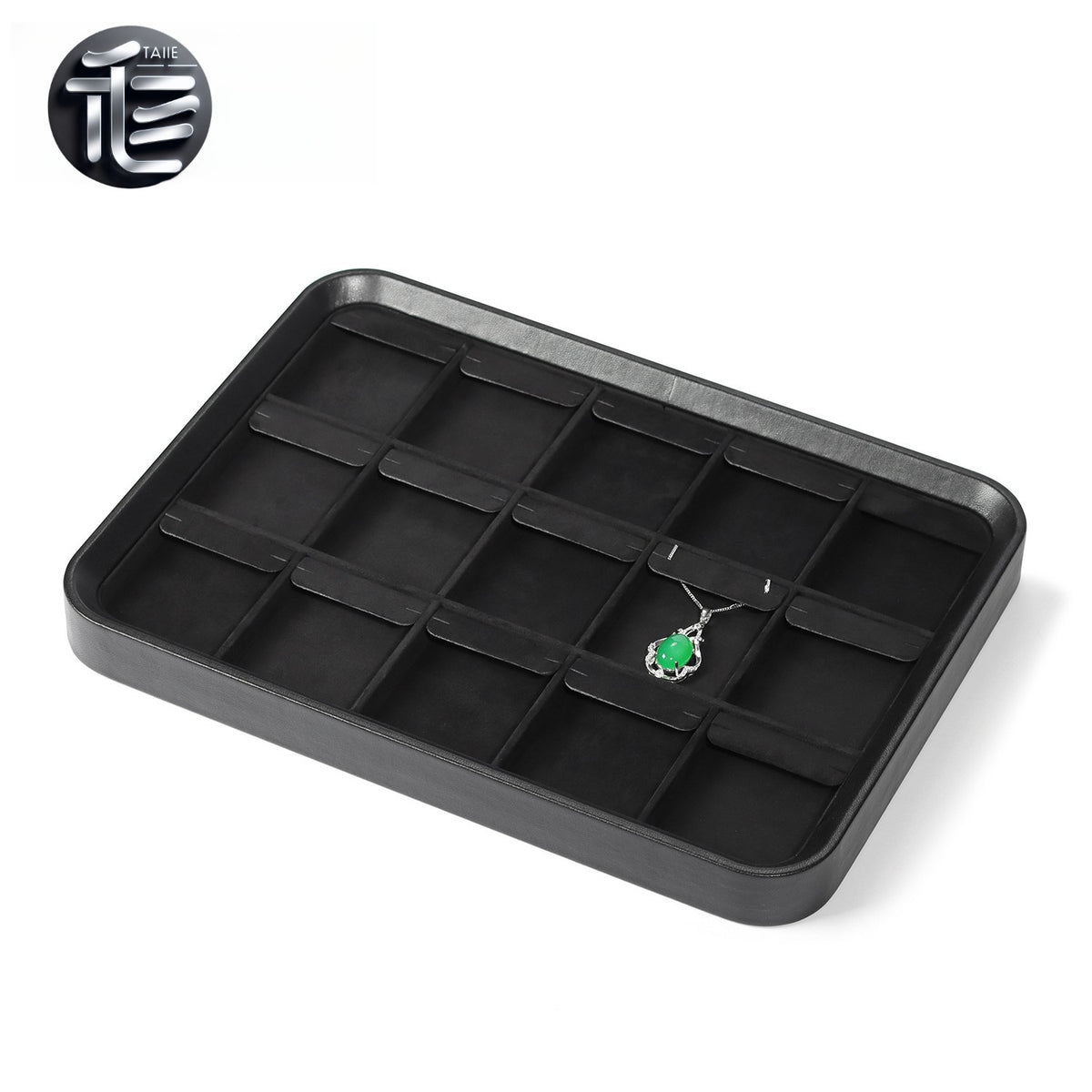Black Leather Jewelry Tray with Velvet Lining for Rings and Necklaces