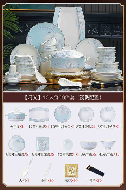 6 dish set household light luxury Chinese ceramic tableware set Jingdezhen relocation bowl dish chopsticks combination