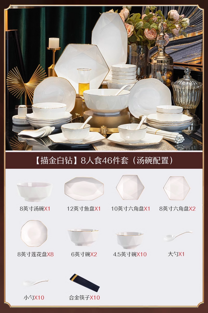 Dish set household light luxury Chinese ceramic tableware set Jingdezhen relocation bowl dish chopsticks combination