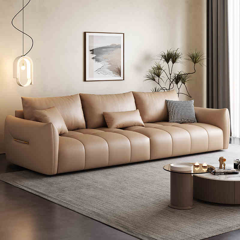 Italian light luxury waterproof cow skin baby velvet fabric art living room corner simple three or four people straight row combination sofa