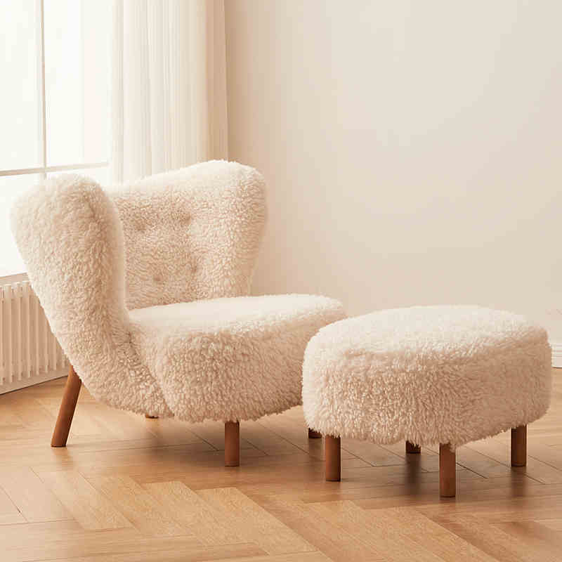Lazy sofa chair Lamb velvet white ins wind net red balcony leisure long hair chair Nordic bedroom single chair