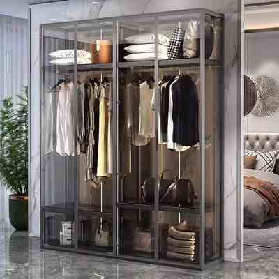 High-end custom aluminum alloy glass wardrobe modern simple cloakroom wardrobe with light luxury jewelry jewelry showcase