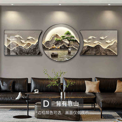 The living room decorative painting nine fish gather wealth map mural backed by the mountain high-grade atmosphere sofa background wall hanging painting triptych