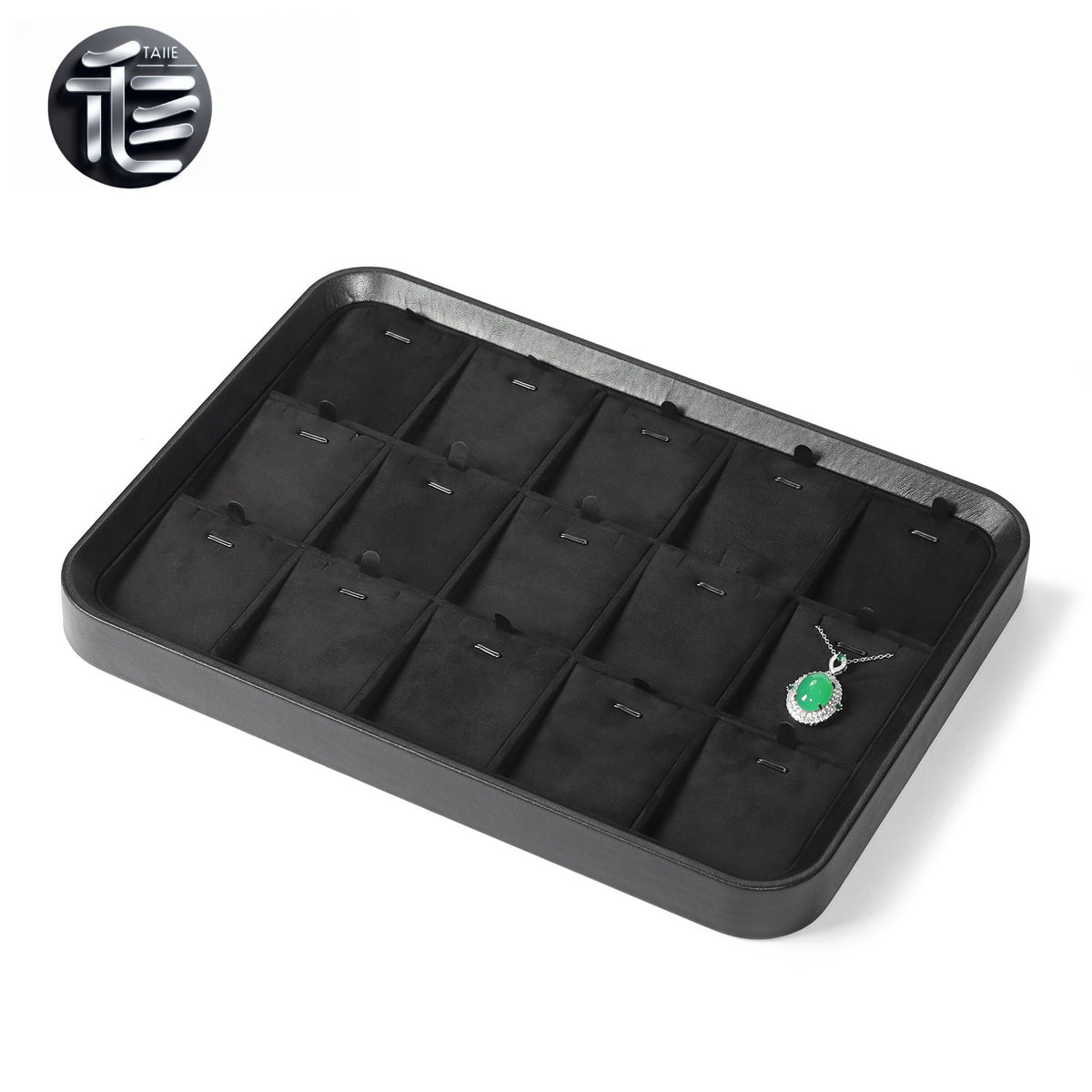 Black Leather Jewelry Tray with Velvet Lining for Rings and Necklaces